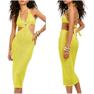 O Ring Cut Out Crochet Midi Dress
